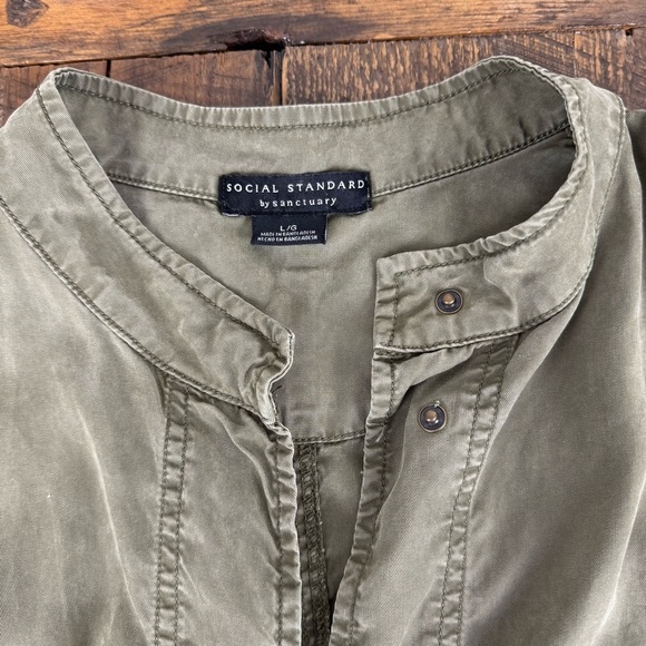 Social Standard by Sanctuary Utility Jacket Green Tencel Drawstring L - Picture 2 of 8